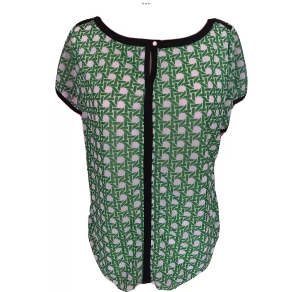 Worthington Womens Shirt Short Sleeve Green Cane Pattern Basket Weave Petite PXL